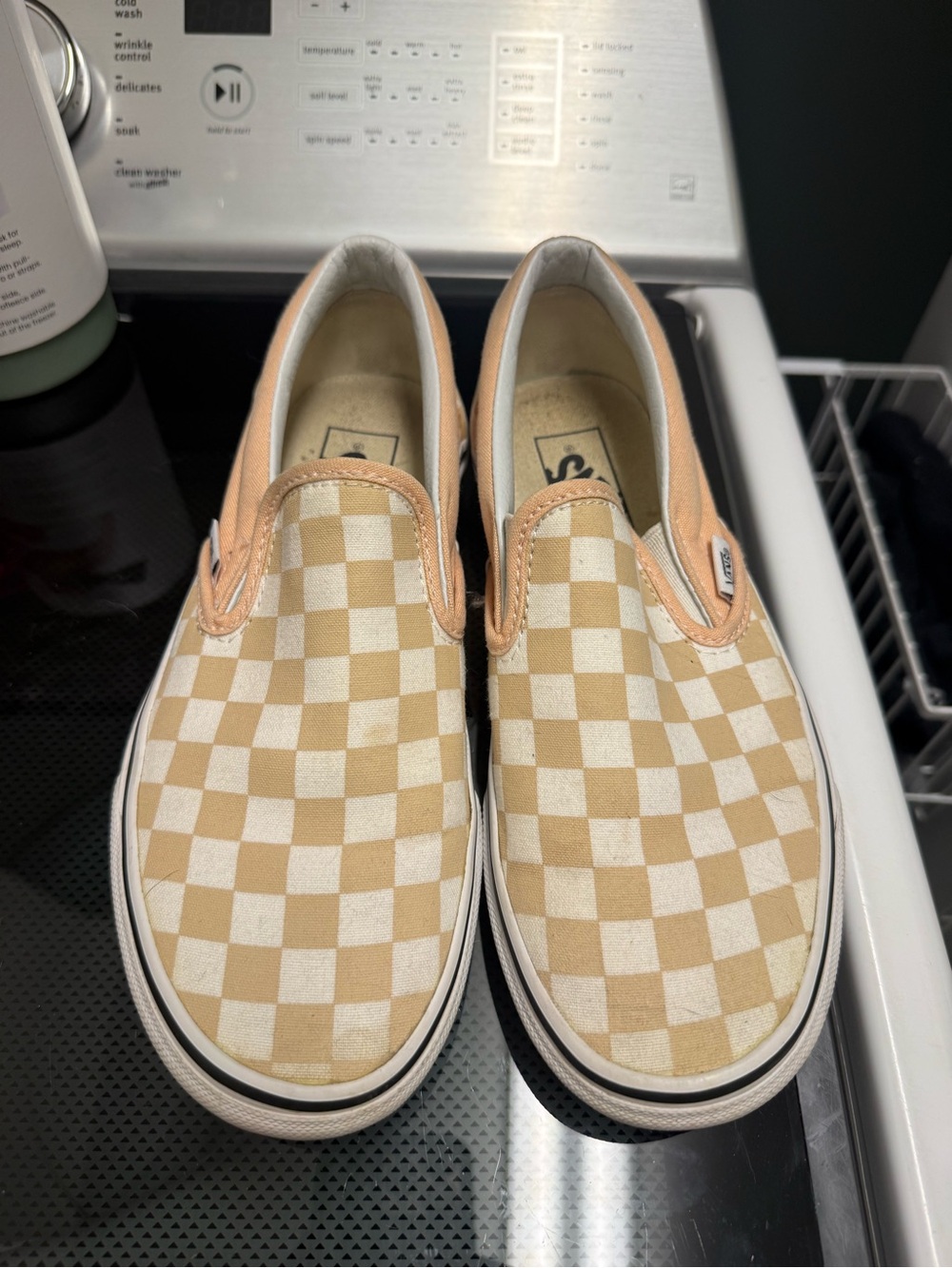 Vans Peach and Cream Checkerboard Slip-On Sneakers - Picture 2 of 3